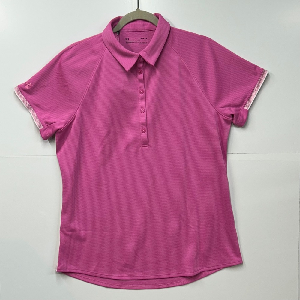 Under Armour Womens HeatGear Loose Fit Polo Shirt Pink 1343675-659 Large NWT